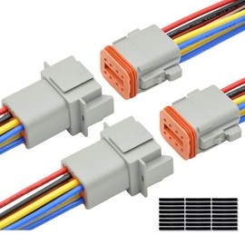 Juego de 2 Conectores Eléctricos de Empalme Impermeables Automotrices DT Deustch de 8 Pines con Cables 16AWG -40℃-105℃ 600V y Kit de Conectores de Tubos Termorretráctiles para Coche Camión
