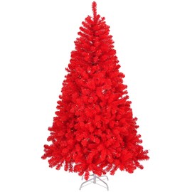 Karl home 7ft Red Artificial Christmas Tree, Classic Spruce Tree with Sturdy Metal Stand for Home, Office, Party Festival Holiday Decoration,1100 PVC Branch