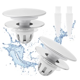 2 Pack Universal Bathroom Sink Stopper for 1.06”-1.50”, Bathroom Pop Up Sink Drain Stopper with Hair Strainer, Universal Bathroom Sink Drain Plug Filter, Magnetic Split Design (Silver)