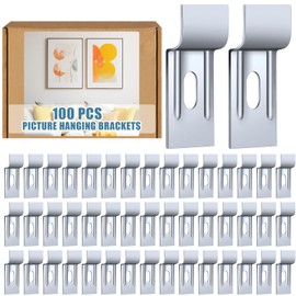 Hicarer 100 Pcs Picture Hanging Security Wall Support Brackets Picture Hanging Brackets for Wall Mount Security Support for Art Photo Frame Oil Painting Mirror