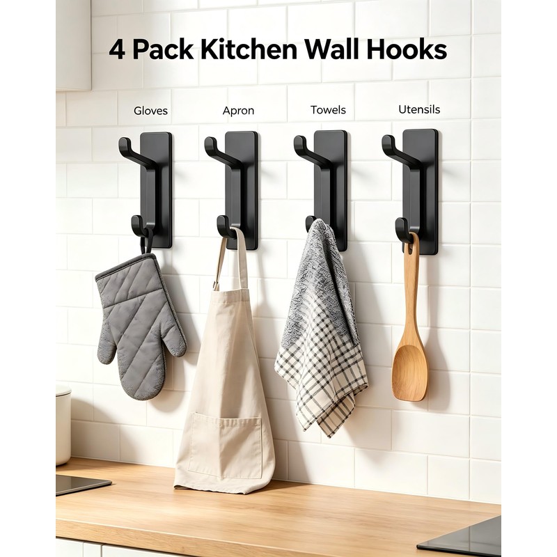 13LB Strong Stick-on Hooks for Coat & Towel, Black 4