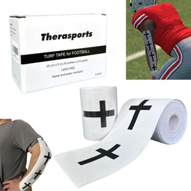 Therasports 2 Rolls Faith Cross Turf Tape Football - Extra Wide Christian Athletic Tape - Ultra Sticky & Latex Free, Protects from Turf Burn, Waterproof & Flexible (White, 4 inch)