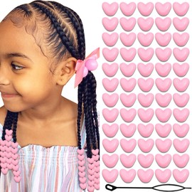 VENOFEN 90PCS Light Pink Heart Beads for Braids Hair Jewelry Loc Dreadlock Accessories Cute Heart-Shaped Pony Bead
