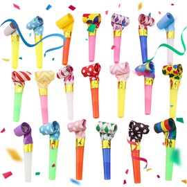 Pack of 20 Children's Party Blowers, Noisemaker Toys, Children's Birthday Whistles Toys, Funny Games, Birthday, Graduation, Multicoloured Plastic Whistles, Paper Trumpet, for New Year Parties etc