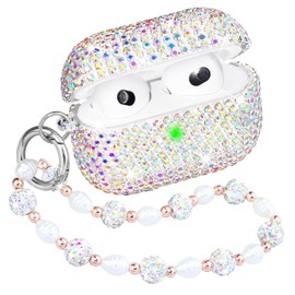 Compatible with AirPods 3 Case Diamond Glitter Protective Case for Airpods 3rd Generation with Keychain for Girls Women (Front LED Visible) Sparkle Shiny
