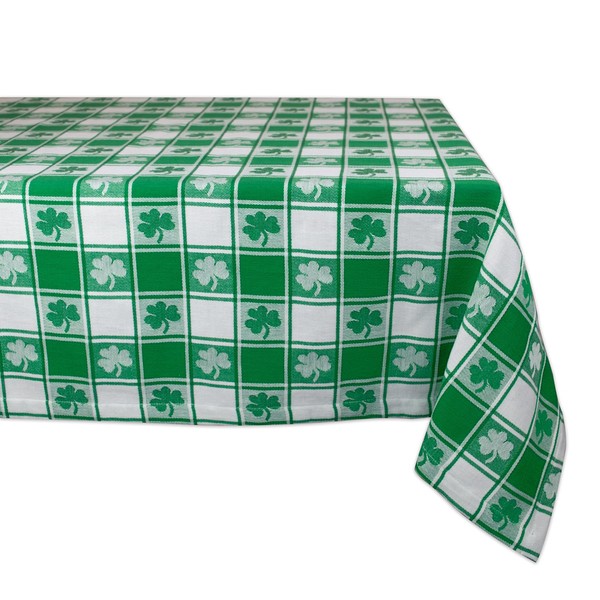 DII 100% Cotton, Machine Washable, Party, St Patrick's Day & Spring Tablecloth, 60x84" , Green & White Check with Shamrock, Seats 6 8 People