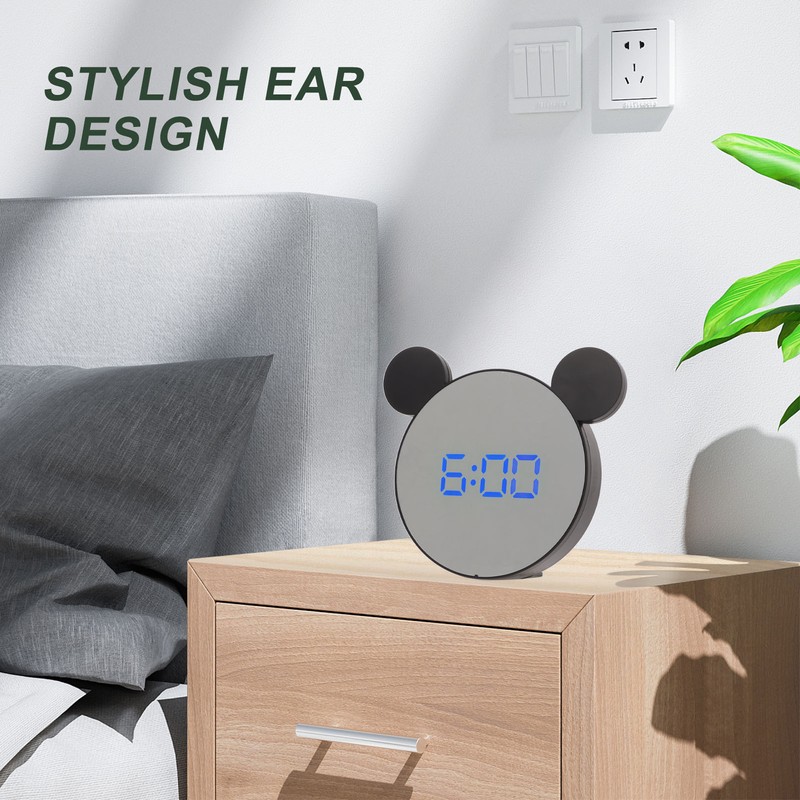 Mirror Alarm Clock 2 Level Brightness Adjustment Ear Design LED