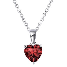Bellitia Jewelry 925 Sterling Silver Heart Necklace January Birthstone Gemstone Pendant Necklace with Red Garnet Anniversary Birthday Present Fine Jewellery Gifts for Women