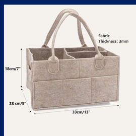 Baby Diaper Caddy Nursery Storage Bin and Car Organizer for Diapers and Baby Wipes, Oatmeal, Regular, Felt Storage Caddy with Handles Multi-Compartment Organizer Tote bag