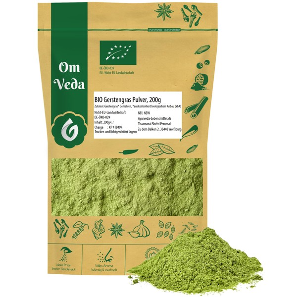 OmVeda BIO Gerstengras Pulver | Rohkostqualit?t | 100% reines Gerstengraspulver