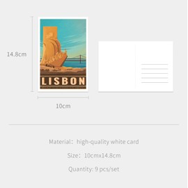 gaeaverse Lisbon Portugal Landscape Postcards Vintage Postcards 9pc/Set World Cities Greeting Cards for Business World Travel Landscape Postcard Decor Gift