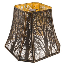 Square Cut Corner Metal Lamp Shades, 7" Top x 12" Bottom x 10.5" High Medium Bell Lampshade (Spider Fitter), Etched Forest Lampshades for Table Lamps and Floor Lamps, Bronze Gold Tree Pattern