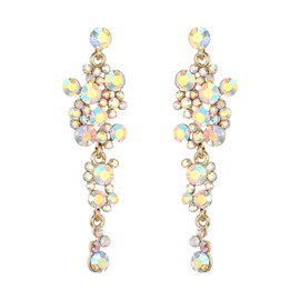 EVER FAITH Women's Earrings Crystal Wedding Party Bohemian Boho Flower Chandelier Long Drop Earrings, Crystal