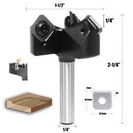 Akylin Surfacing Router Bit 1/4" Shank - 1-1/2" Cut Dia, 3 Wing, CNC Spoilboard Surfacing Router Bit, 10.5x10.5x1.5x2mmx45°Insert Carbide, for Wood Slab Flattening & Rabbeting Flycutter