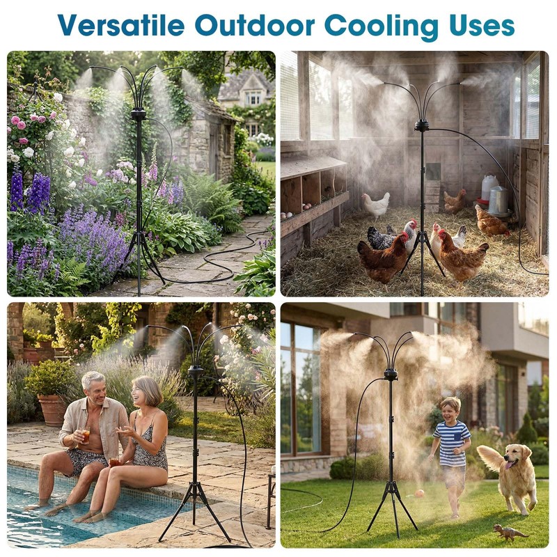 MQHUAYU 5.3FT Standing Misters for Outside Patio,Misting Cooling System with