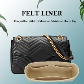 D.DUO Purse Organizer Insert, Felt Bag with Pockets, Mini Handbag Shaper Insert for GG Marmont Matelasse, Turn Your Bag Into a Shoulder Bag (Cream, Medium)