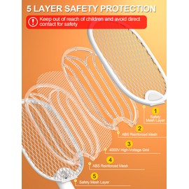 WOCVRYY Electric Fly Swatter 4000V Bug Zapper Racket Foldable with Blue Light Dual Mode 1800mAh Rechargeable Battery 5-Layer Safety Mesh for Indoor & Outdoor