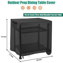 Jungda Outdoor Dining Cart Cover for Feasto 34 Inch Three-Shelf Movable Food Prep and Work Cart Table,Waterproof Outdoor Grill Cart Cover Pizza Oven Table Cover - 34 X 17 X 32 Inch