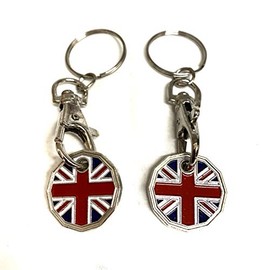 UK Phoenix Trolley Token New £1 Coin Shape 12 Sided Shopping Cart Key Ring Release Shop Locker Keychain (2 x Union Jack)