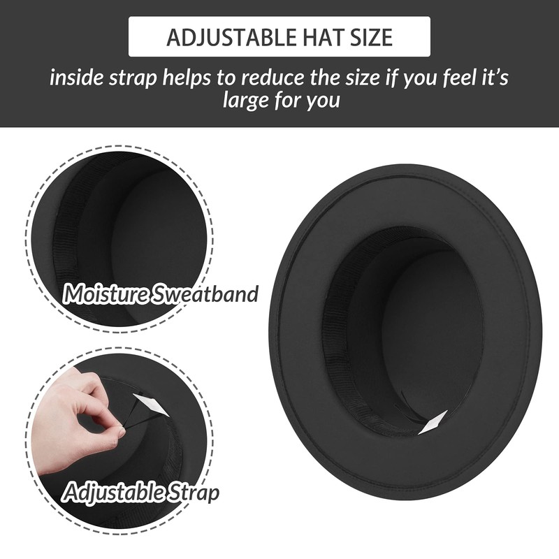 Classic Fedora Hat Flat Top Hat Felt Pork Pie Hat