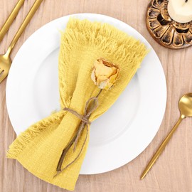 Socomi Set of 6 Linen Napkins Yellow Easter Spring Cloth Napkins Washable Cotton Dinner Napkins Fringe 17"x17" for Wedding Party Bridal Baby Shower Birthday Table Decorations