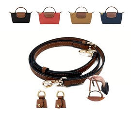 LOFZAR Upgraded Bag Strap Fits Longchamp Mini Bag, Leather Purse Straps Replacement Crossbody, Adjustable Straps Fit for Le Pliage Mini Pouch, Comes with Gift Box Packaging (Brown-Gold)