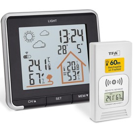 TFA Dostmann Digital Life Weather Station with Radio, Including Outdoor Sensor, Backlight, Outdoor and Indoor Temperature, Black, L 138 x W 28 (67) x H 125 mm