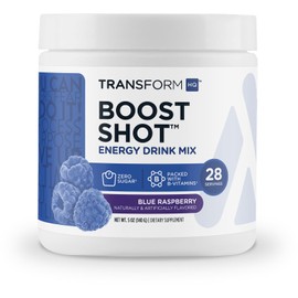 TransformHQ Energy & Focus Powder (Blue Raspberry) - Boost Shot Clean Energy Drink Mix - Sugar Free - Non-GMO, Gluten-Free - 28 Servings