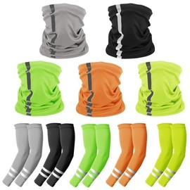 EYNDYN 10 PCS UV Protection Reflective Strap Arm Sleeves and UV Face Mask Sun Protection for Construction Sun Protection
