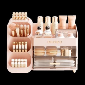 UFORU US Stock Quick Delivery Drawers Brush Storage Box Countertop Vanity Makeup Cosmetics Organizercolor: Pink