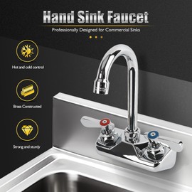 Upgraded 4 Inch Center Commercial Sink Faucet Wall Mount Kitchen Hand Sink Faucet, Ceramic Valve, Premium Brass, Chrome Finish, 3-1/2" Gooseneck Spout, Easy-Use Dual Lever