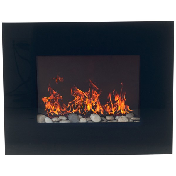 26-Inch Wall-Mounted Electric Fireplace – Indoor Glass Fireplace Heater with Pebble Fuel Effect – Adjustable Heat, Flames, and Brightness with Remote by Northwest (Black)