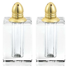 Homeroots Handcrafted Optical Crystal And Gold Large Size Salt And Pepper Shakers