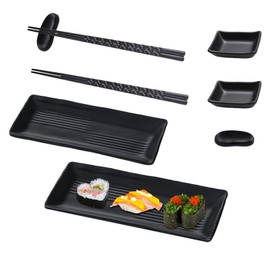 FEADBYT Sushi Plate with Dipping Bowls, Sushi Crockery with Chopsticks, Asian Tableware Set, with 2 Pairs of Chopsticks, 2 Chopstick rests, 2 Plates, 2 Dip Plates
