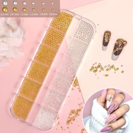 3D Silver Gold Caviar Beads for Nails, Star Cross Nail Stud Charms Y2K, Round Caviar Beads Gems Rivets Nail Charms for Nail Art Design DIY Crafts Supplies Accessories