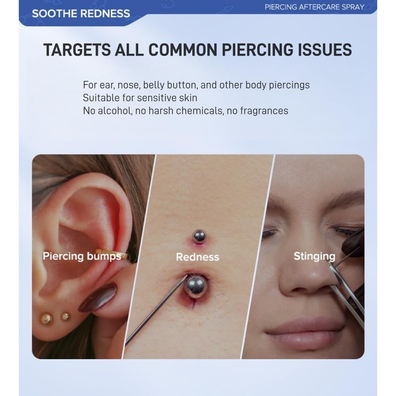 2OZ Piercing Aftercare Spray, Saline Spray for Piercings, Piercing Cleanser