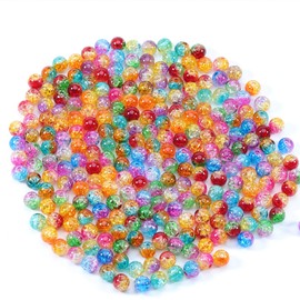 200PCS Colored Acrylic Crystal Beads Round Crackle Glass Beads for Jewelry Making Bracelets Earring Necklace Keychains Adults Kids Beading DIY Art Craft Projects Christmas Ornament Birthday Gifts, 8mm