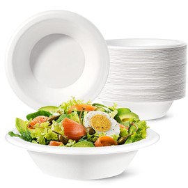 GREENESAGE Paper Bowls Disposable Bowls 20oz 50 Pack - Eco-Friendly, Sugarcane Strong White Large Bowls Compostable Soup Bowls for Hot Food Party BBQ Picnic