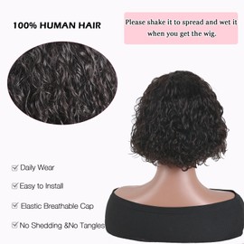 ManeMajesty Short Curly Wig Human Hair for Black Women Wear and Go Glueless Deep Curly Wig Bob Jerry Curl 100% Human Hair Wigs No Lace Front Machine Made Natural Black 10 Inch