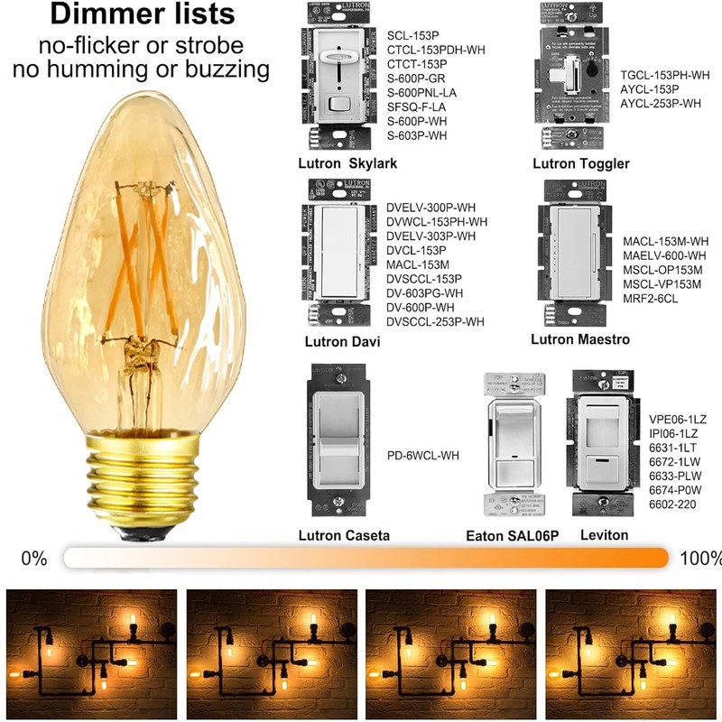 LEOOLS E26 Vintage Edison Bulbs 6W Dimmable LED Bulbs 2700K
