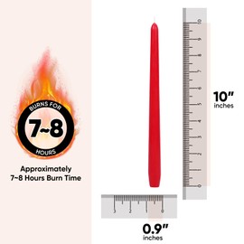 TONGKAE Taper Red Candles, Set of 4, Unscented, Smokeless, Dripless, 25.4 inches, Cotton Wick, 7-8 Hours Burn Time, for Dinner, Wedding, Party, Holiday, Religious Events, Home Decor