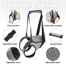 Dog Lift Harness, TORJOY Dog Sling for Small Medium Large Dogs, Dog Support Harness for Back Legs, Adjustable Soft Padded Pet Harness for Olderly, Injured, Arthritic, Disabled Dogs, Grey, M