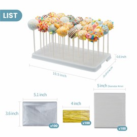 28 Holes Cake Pop Stand for Cake Pops, Lollipop Hold Stand, Cake Pop Display Holder, Candy Pop Holder with 100 Pcs Cake Pop Sticks, 100 Pcs Cake Pop Bags, 100 Pcs Gold Twist Ties(White)