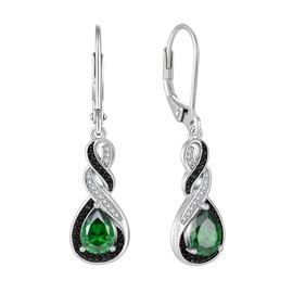 Raymard Two Tone Infinity Dangle Earrings for Women, 925 Sterling Silver Black and White Drop Earrings, Teardrop Bithstone Jewelry for Women-Created Emerald
