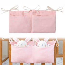 KYLOS Babybett Organizer Mit 2 Taschen, Rosa Betttasche Aufbewahrung Für Baby Und Kleinkinderzimmer, Wickelorganizer, Kinderzimmer Organizer, Aufbewahrungstaschen Für Betten Kleidung Spielzeug