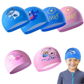 Garegce Kids Swimming Cap, Kids Fabric Swim Cap Waterproof Comfortable Soft Children'S Swim Hat, Unisex for Boys Girls Toddler Children Teens for Age 3-6-10, Cute Cartoon Pattern