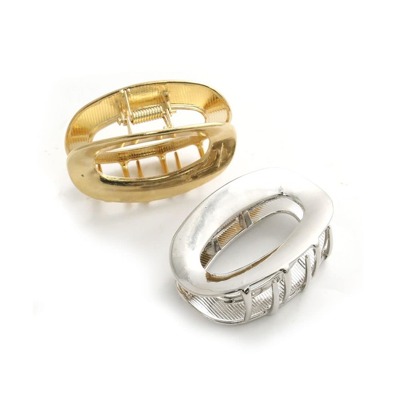 VINGTAINE H7581-G- Oval Metal Hair Claw Hollow Out Hair Clip,