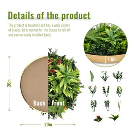 ODTORY Round Boho Ivy Wall Decor: 2 Pcs 20 Inch UV-Anti Hanging Framed Faux Greenery Leaf Vines Art for Indoor & Outdoor Farmhouse Home Plant Decor - Living Room, Bathroom, Office,Patio