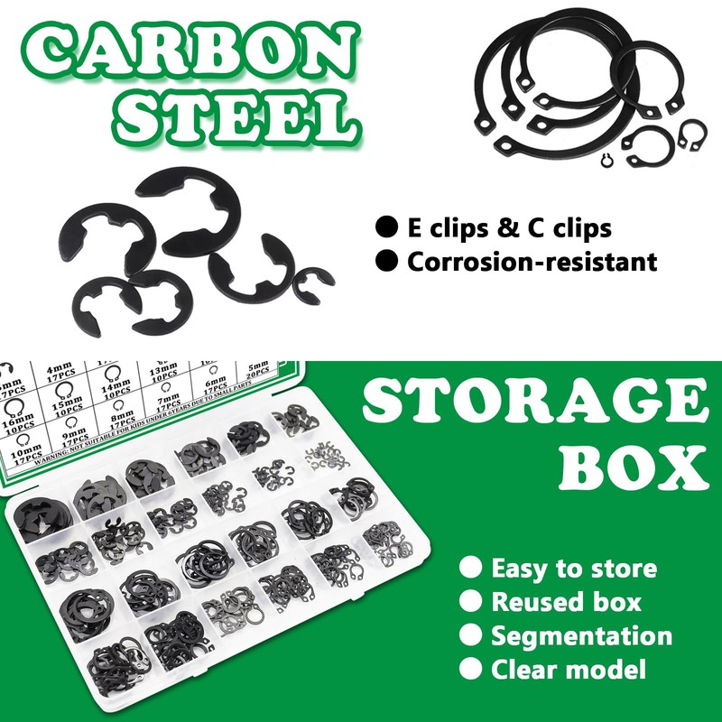 Aienxn 330PCS Snap Rings Assortment Kit, E Clips Assortment Kit