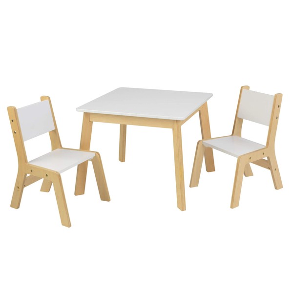 KidKraft Wooden Modern Table & 2 Chair Set, Children's Furniture, White & Natural, Gift for Ages 3-8